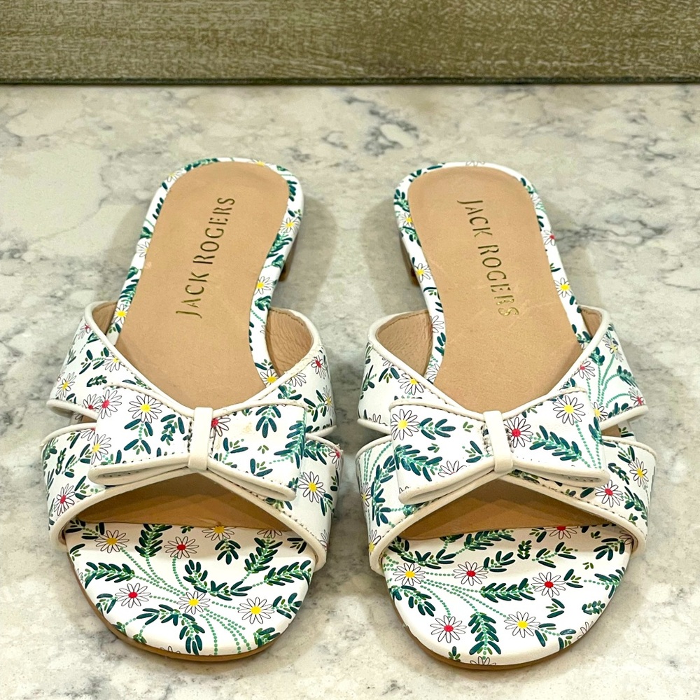 NIB Jack Rogers Gigi Bow Slide, White Daisy color, Size 7.5 - Picture 2 of 7